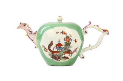 Lot 59 - A RARE MEISSEN GREEN-GROUND TEAPOT AND COVER,...