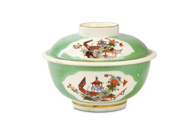 Lot 60 - A RARE MEISSEN GREEN-GROUND SUGAR BOWL AND...
