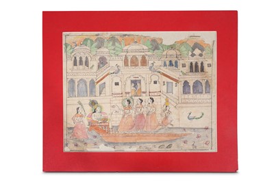 Lot 238 - KRISHNA ON A BOAT WITH RADHA AND THE GOPIS...