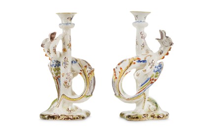 Lot 189 - A PAIR OF DESVRES ARMORIAL FAIENCE...