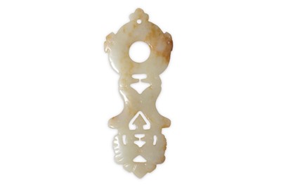 Lot 122 - A Chinese jade pendant, carved with a bi shape...