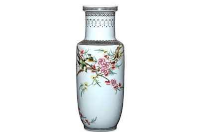 Lot 202 - A CHINESE 'BIRD AND FLOWER' ROULEAU VASE.