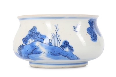 Lot 302 - A CHINESE BLUE AND WHITE INCENSE BURNER.  Qing...