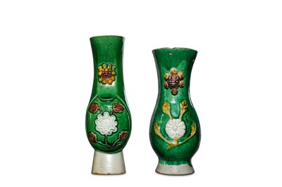 Lot 331 - A PAIR OF CHINESE WUCAI WALL VASES. 17th...