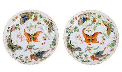 Lot 393 - A PAIR OF CHINESE FAMILLE ROSE 'BUTTERFLIES'...