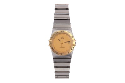 Lot 331 - OMEGA. A GENTS STAINLESS STEEL AND GOLD QUARTZ...