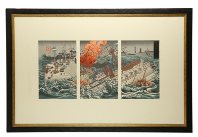 Lot 566 - A Japanese war propaganda triptych print by...