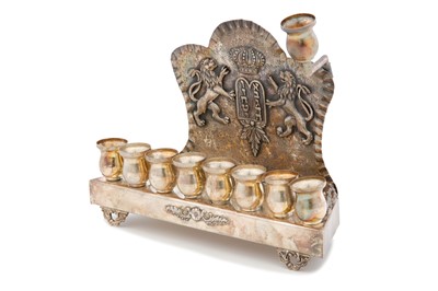 Lot 350 - A late 19th century sterling silver menorah,...