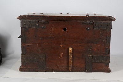 Lot 166 - A SMALL 17TH CENTURY FRUITWOOD AND IRON BOUND...