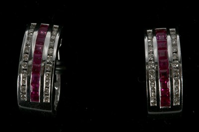 Lot 510 - A pair of 18ct white gold, diamond and ruby...