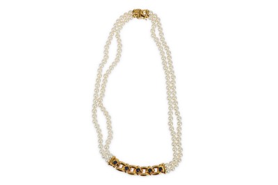 Lot 406 - A two-strand cultured pearl necklace, the two...