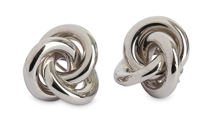 Lot 370 - A pair of interlocking hoop earrings, each of...