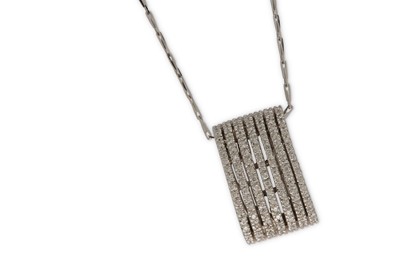 Lot 156 - A diamond pendant necklace The curved plaque,...