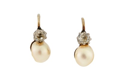 Lot 94 - A pair of pearl and diamond earrings Each...