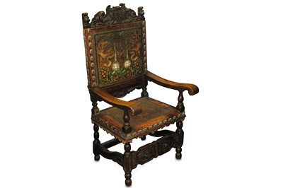 Lot 657 - A 17th Century Spanish walnut armchair with...