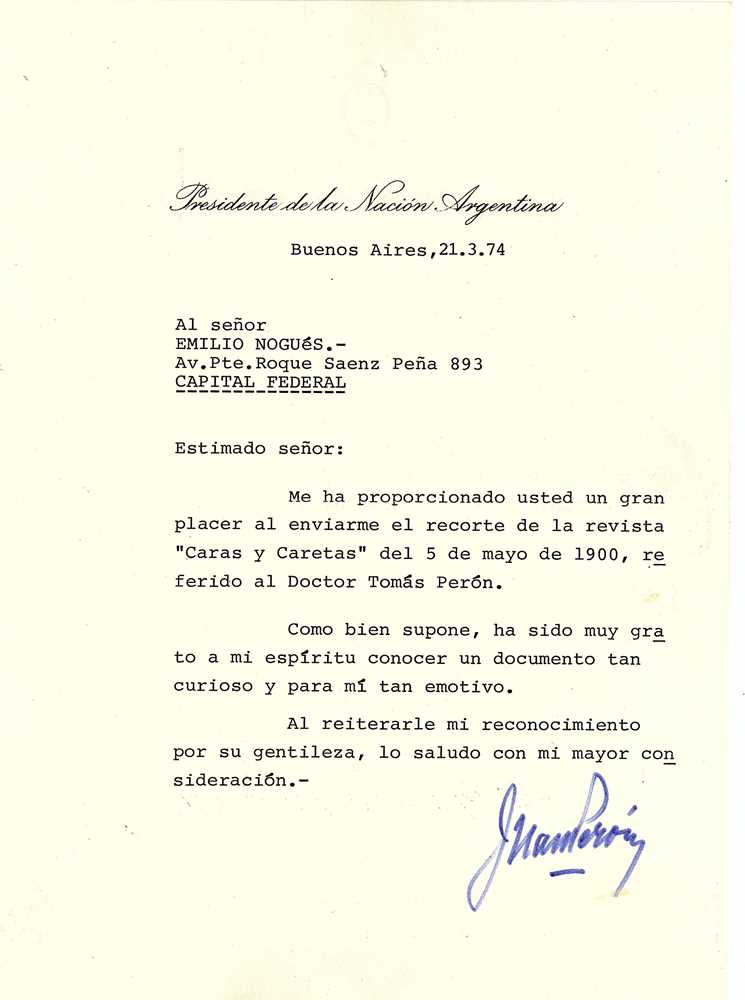 Lot 213 - Peron (Juan) Letter signed (‘Juan Peron’) to...