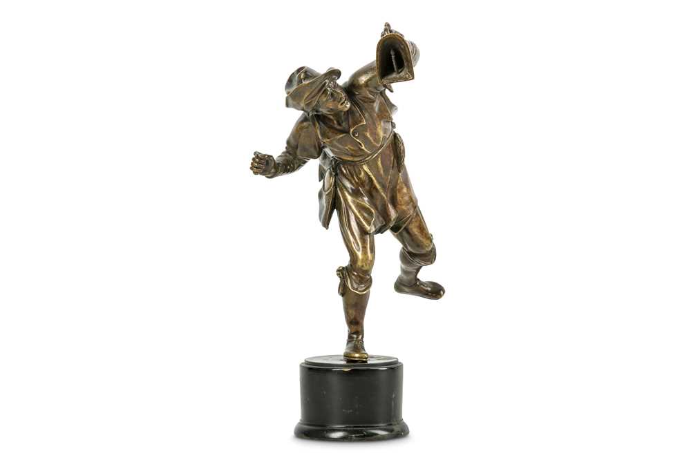 Lot 26 - A BRONZE STATUETTE OF A FOWLER, PROBABLY...