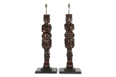 Lot 170 - A PAIR OF 19TH CENTURY CARVED OAK CARYATID...