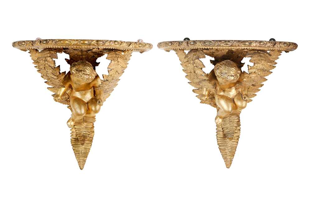 Lot 135 - A PAIR OF 19TH CENTURY GILTWOOD AND GESSO...