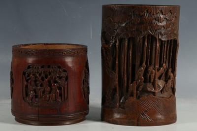 Lot 415 - A Chinese bamboo carved brush pot with...