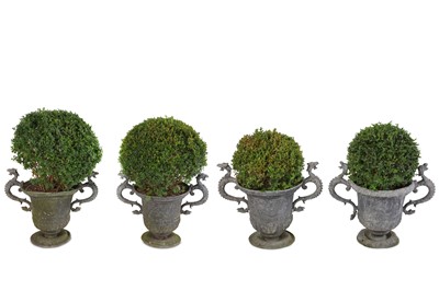 Lot 168 - A SET OF FOUR GEORGE III LEAD GARDEN URNS...