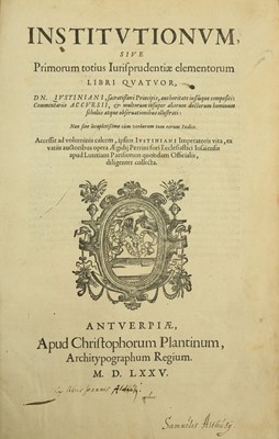 Lot 31 - Justinian Institutionum…libri quatuor, woodcut...