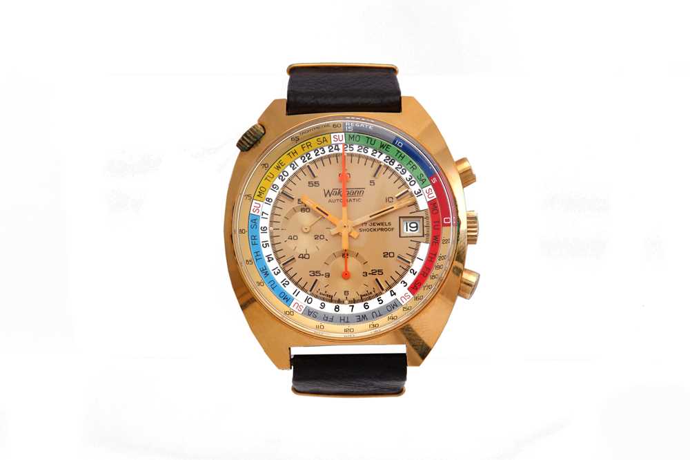 Lot 365 - WAKMANN. A GOLD PLATED AUTOMATIC CHRONOGRAPH...