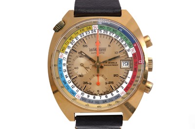Lot 365 - WAKMANN. A GOLD PLATED AUTOMATIC CHRONOGRAPH...
