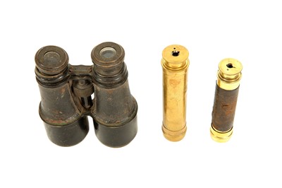Lot 37 - 1) Brass three-draw telescope, with leather...