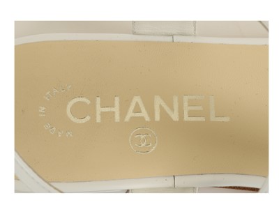 Lot 301 - Chanel White Patent Sandals, c. 2018, gilt and...