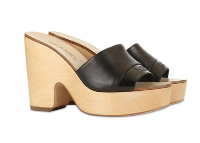 Chanel Wooden Platform Heels, black leather
