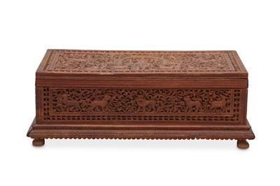 Lot 343 - A CARVED SANDALWOOD BOX Southern India, late...