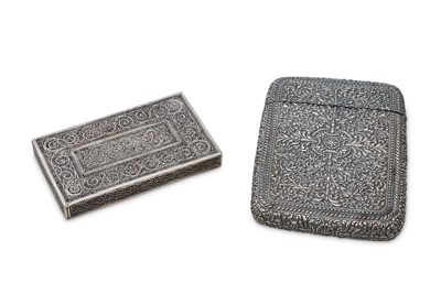 Lot 416 - A SILVER FILIGREE CARD HOLDER AND A REPOUSSE...