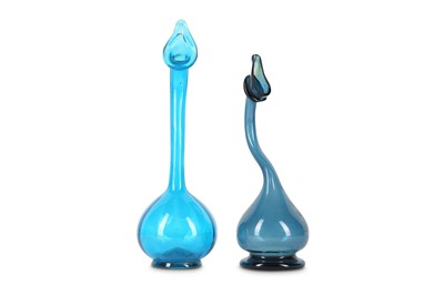 Lot 248 - TWO QAJAR FREE-BLOWN BLUE GLASS SPRINKLERS...