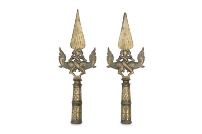 Lot 359 - A PAIR OF BRASS SPEAR HEADS South India or Sri...