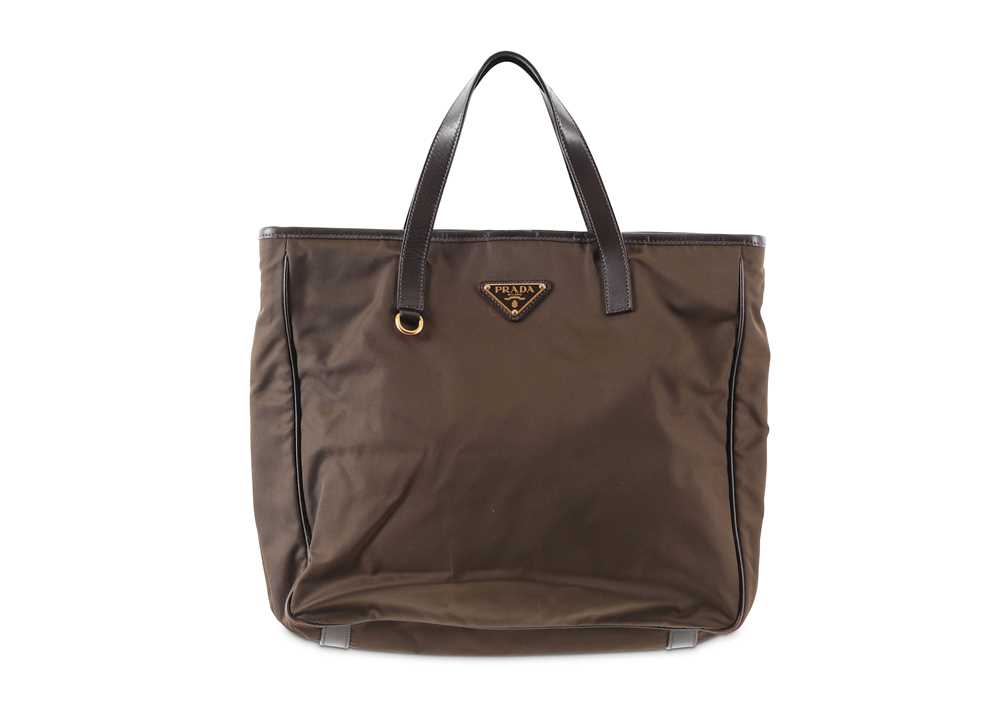 Lot 430 - Prada Brown Nylon Tote, leather trim and...