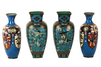 Lot 151 - TWO PAIRS OF JAPANESE CLOISONNE VASES. Meiji...