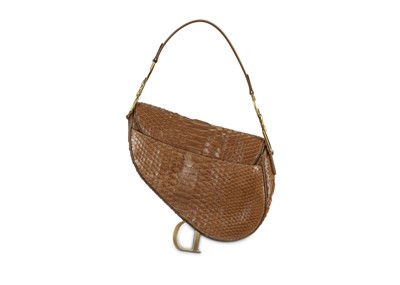 Lot 179 - Christian Dior Brown Python Saddle Bag, c....