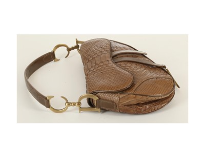 Lot 179 - Christian Dior Brown Python Saddle Bag, c....