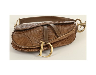 Lot 179 - Christian Dior Brown Python Saddle Bag, c....