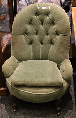 Lot 427 - A Victorian green button back upholstered...