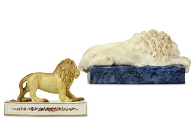 Lot 111 - TWO CERAMIC MODELS OF LIONS, 19th Century,...