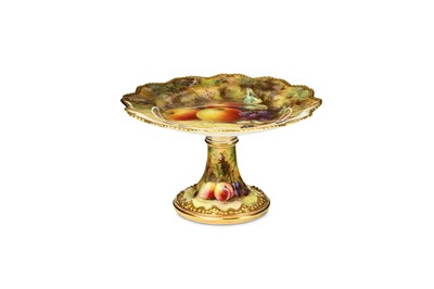 Lot 180 - A ROYAL WORCESTER FRUIT PAINTED COMPORT BY...