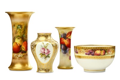Lot 182 - THREE ROYAL WORCESTER VASES AND A BOWL, early...