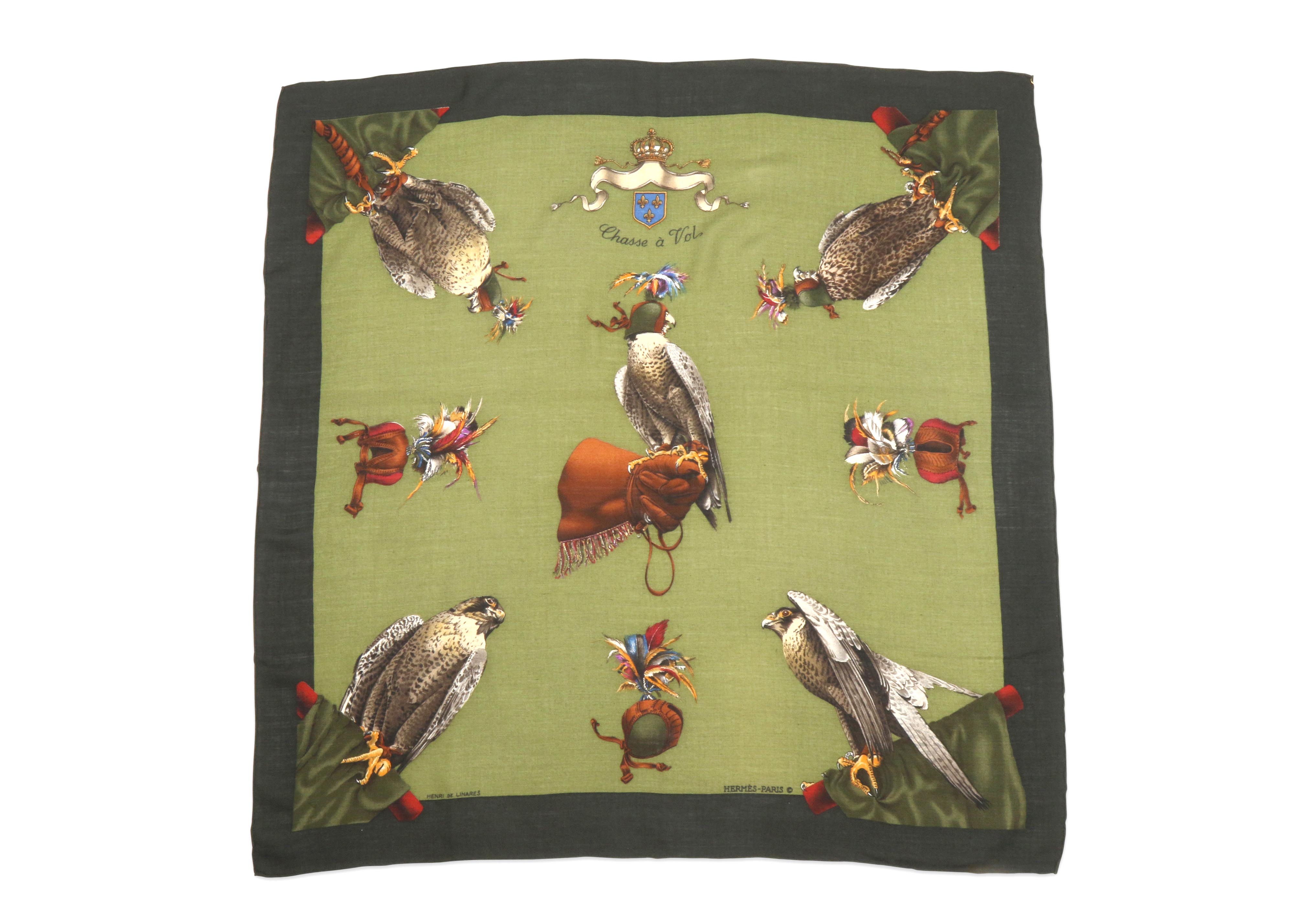 Lot 252 - Hermes 'Chasse a Vol' Cashmere Silk Scarf, c.