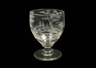 Lot 40 - A LARGE ENGRAVED GLASS HUNTING GOBLET, late...