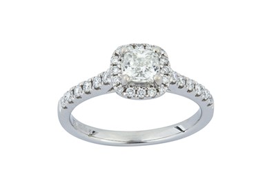 Lot 41 - A diamond cluster ring      The cushion-shaped...