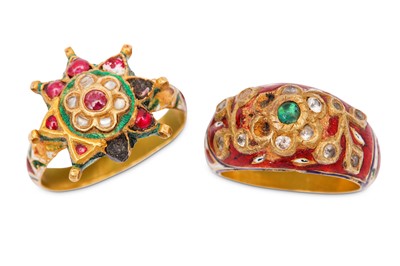 Lot 407 - TWO ENAMELLED RINGS Northern India, end of...