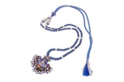 Lot 408 - A SAPPHIRE NECKLACE WITH ENAMELLED PENDANT ...