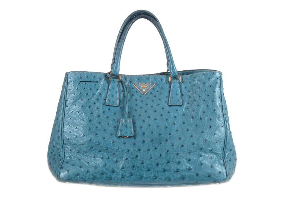 Lot 31 Prada Sky Blue Ostrich Galleria Tote Gilt Lot 31 Prada Sky Blue Ostrich Galleria Tote Gilt